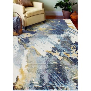 Everek Ivory/Blue 8 ft. x 10 ft. (7'6" x 9'6") Abstract Contemporary Area Rug