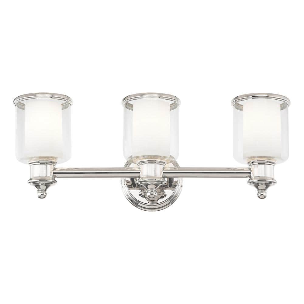 Polished Nickel 3-Light Vanity Light with Handcrafted Glass