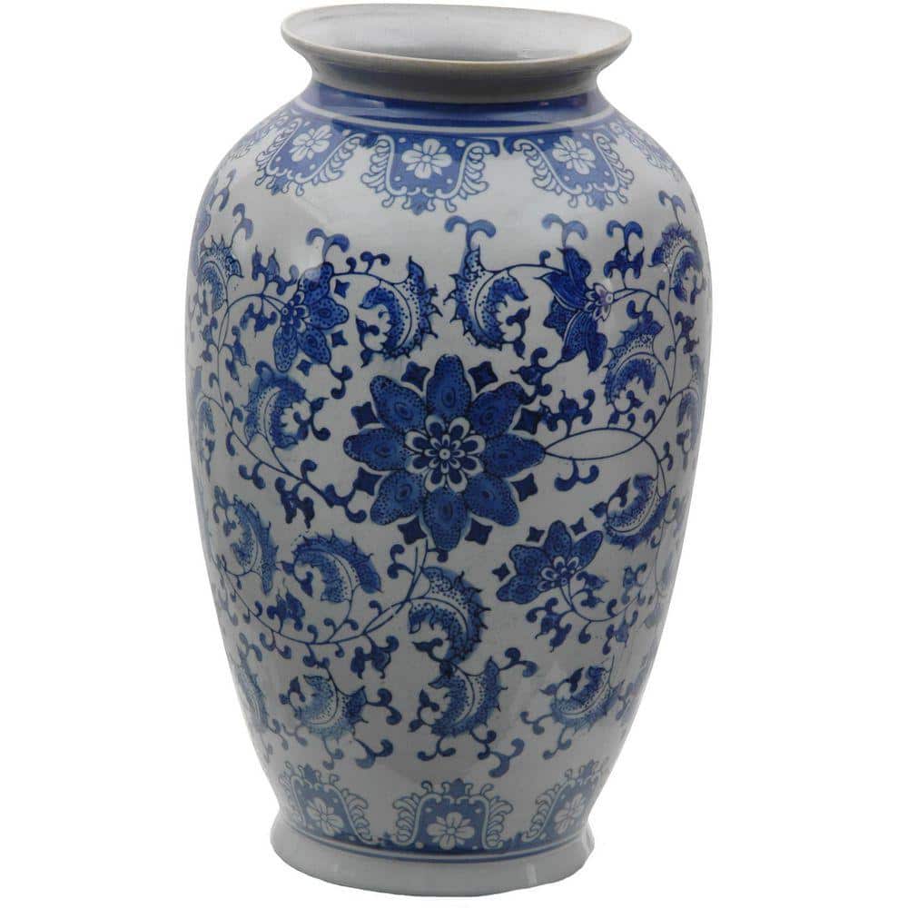 RED LANTERN 14 in. Porcelain Decorative Vase in Blue BW-VASE1-BWFL
