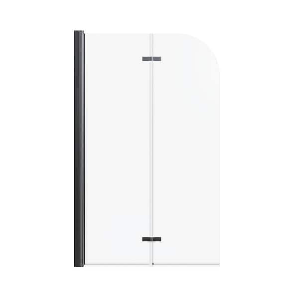34 in. W x 58 in. H Frameless Folding Pivot Tub Door in Matte Black with 1/4 in. Thick SGCC Clear Tempered Glass