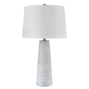 Conical 31.5 in. Light Blue Washed, White Candlestick Task and Reading Table Lamp for Living Room with White Linen Shade