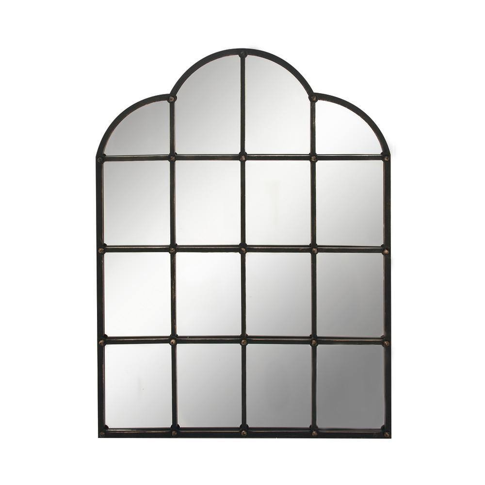 Arched Black Metal Window Pane Wall Mirror