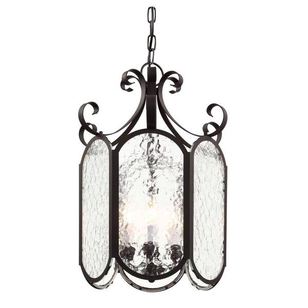 Bel Air Lighting 4-Light Black Foyer Pendant with Water Glass