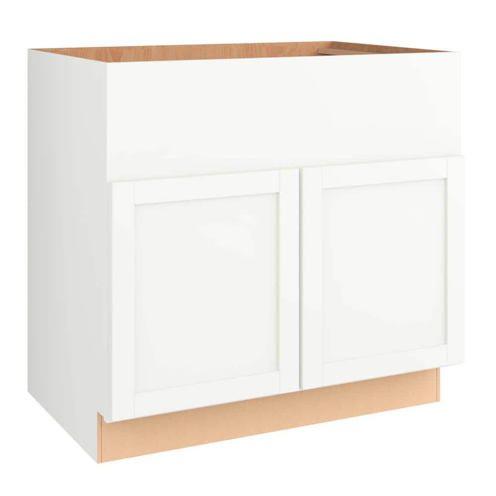 Hampton Bay Courtland Polar White Finish Shaker Stock Assembled Apron Front Sink Base Kitchen Cabinet 36 in. x 34.5 in. x 24 in.