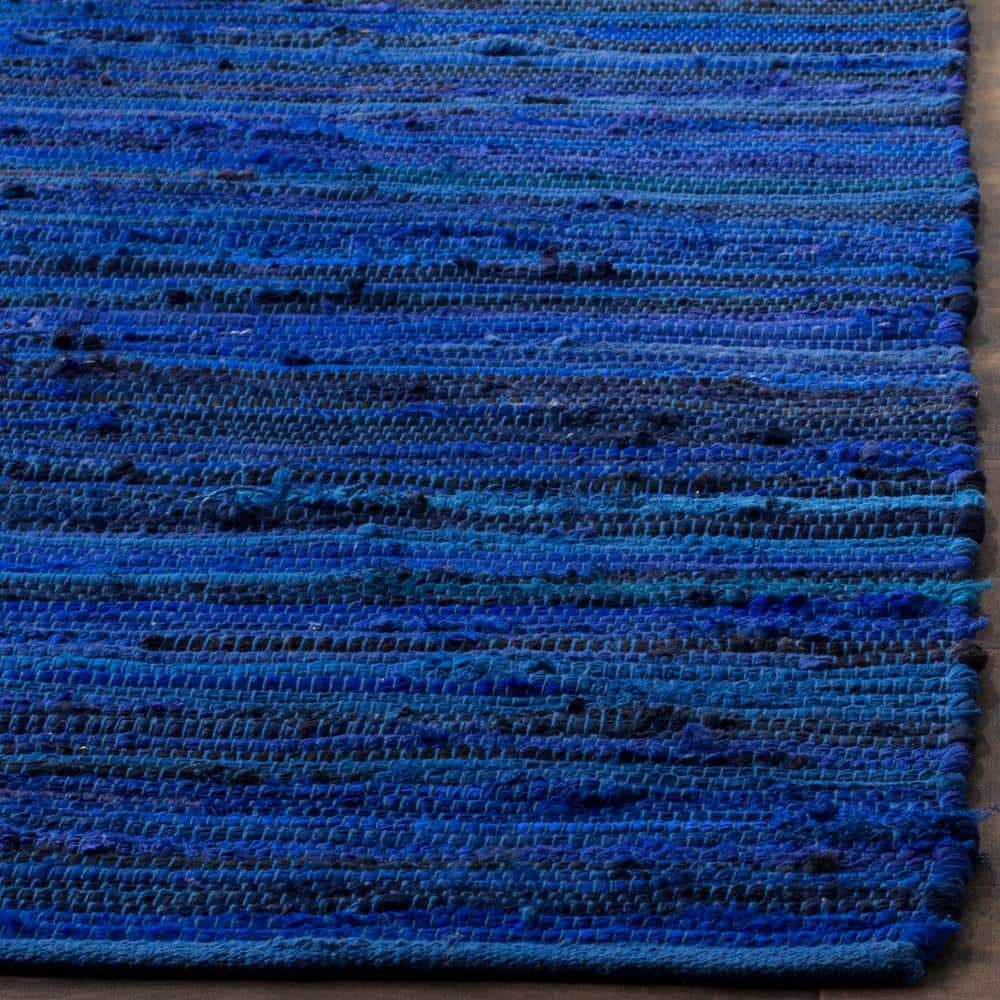 Handmade Striped Blue Cotton Flat Woven Area Rug 10'x14'
