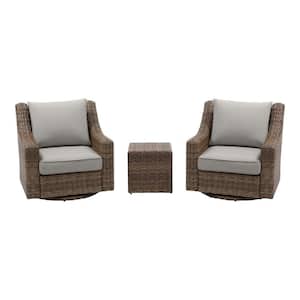 Rock Cliff Brown 3-Piece Wicker Outdoor Patio Seating Set with CushionGuard Stone Gray Cushions