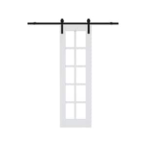24 in. x 80 in. 10 Lite Tempered Clear Glass White Primed MDF Composite Sliding Barn Door with Hardware Kit