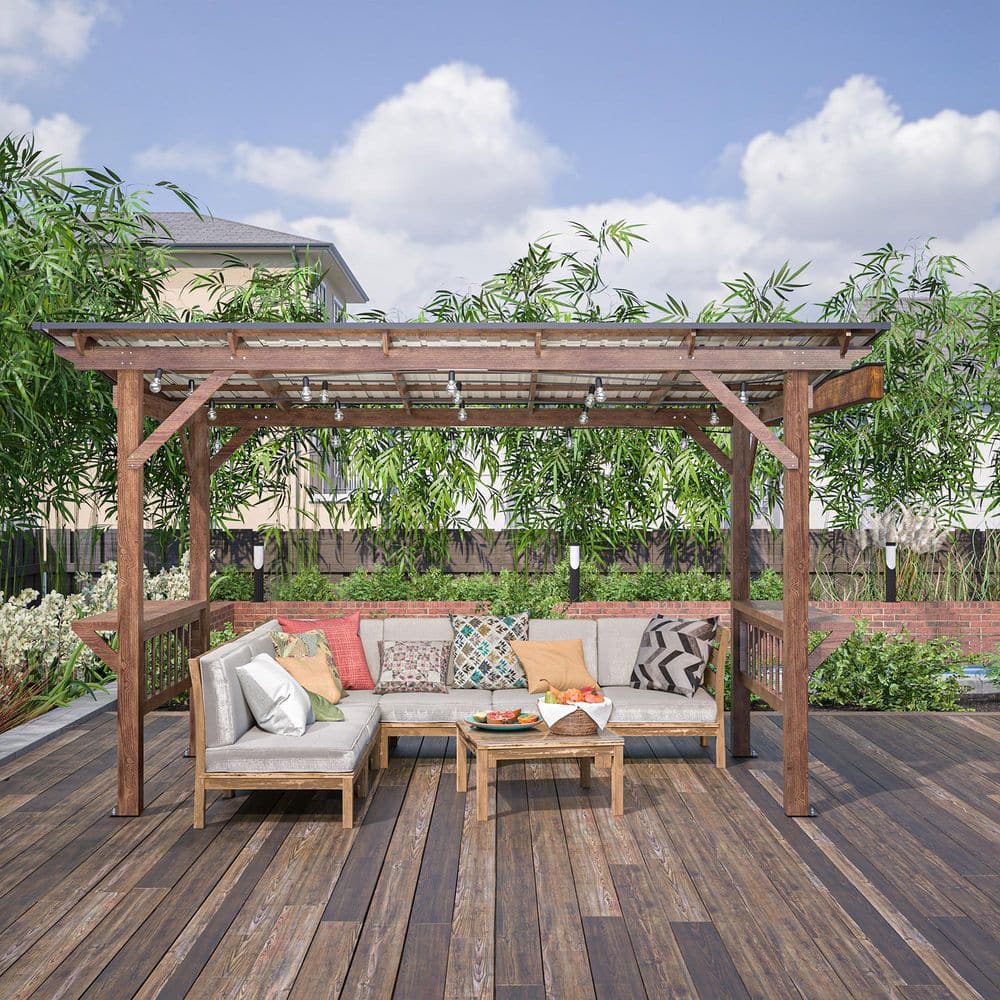 Sudzendf 13 ft. x 6.5 ft. Brown Wooden Pergola Grill Gazebo with