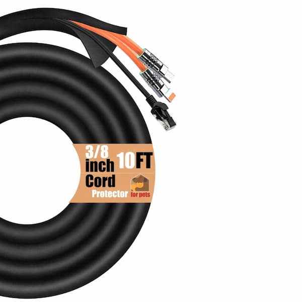 10 ft 3/8 in No-Chew Cord Protector Sleeve for Pet and Kid Cable Management, Flexible Wrap-Around PET