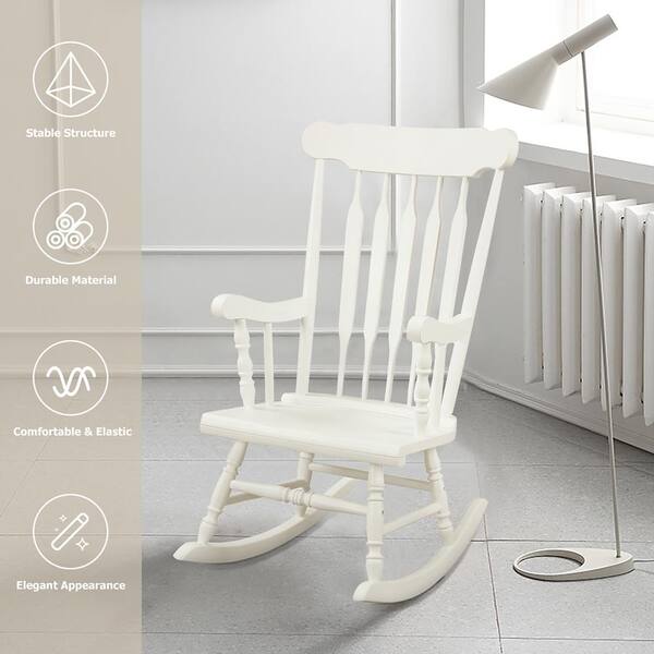 Costway White Wood Indoor Outdoor Rocking Chair Rocker QD-64-A4 