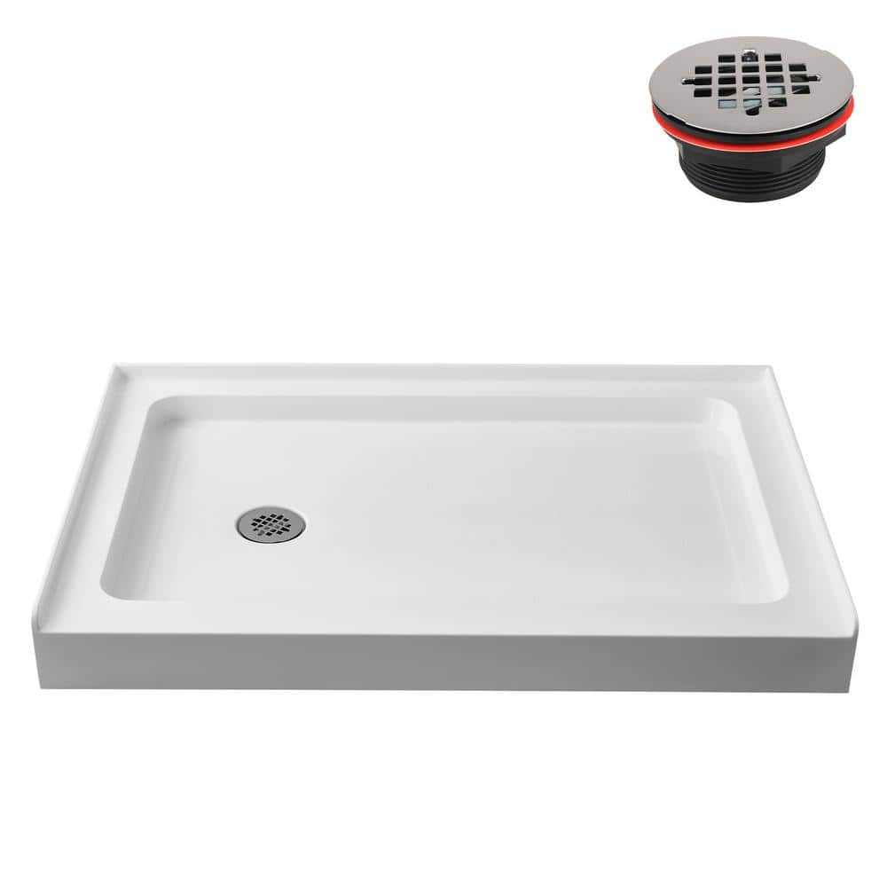 48 in. L x 32 in. W Alcove Acrylic Shower Pan Base in Glossy White with Left Drain, Drain Included price history on PriceWatchPro