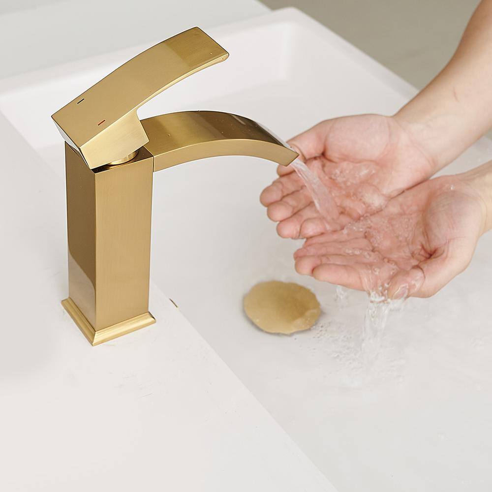 Brushed Gold Single Handle Waterfall Bathroom Faucet