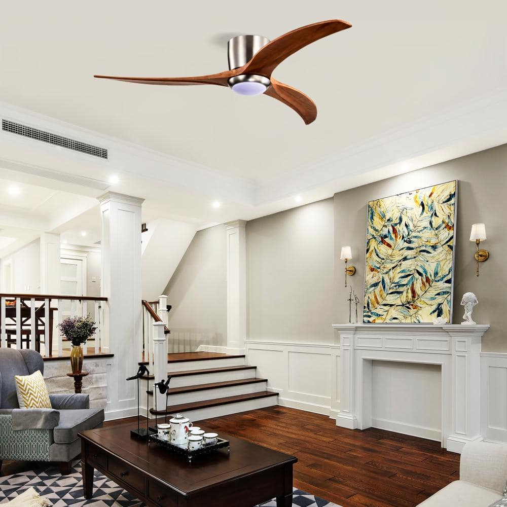 52 in. Stain Nickel Flush Mount Solid Wood Blades Ceiling Fan with Remote Control,Quiet DC Motor, 6 Speed ,Reversible price history on PriceWatchPro