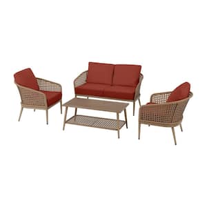 Coral Vista 4-Piece Brown Wicker and Steel Patio Conversation Seating Set with Sunbrella Henna Red Cushions