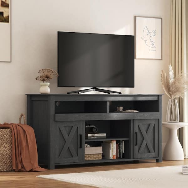 Uixe Contemporary Gray Wash Rectangular Media Console TV Stand Entertainment Center Fits TV's up to 60 in.