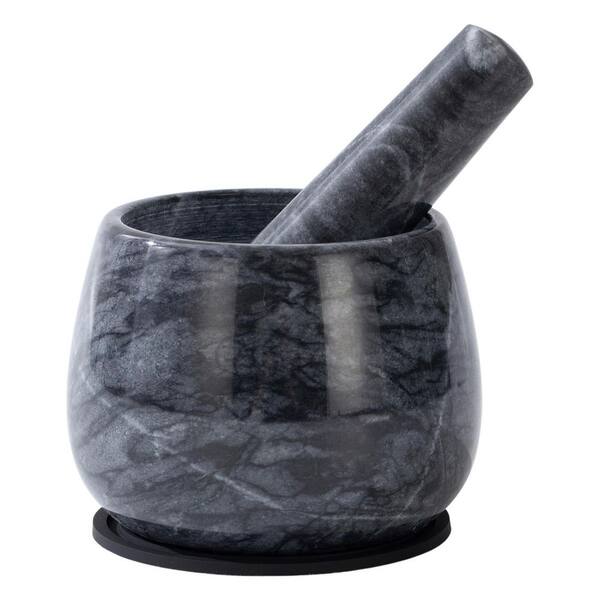 Black 4.3 in. Heavy Duty Mortar and Pestle, Natural Marble Mortar and Pestle Set Spice Herb Grinder Make Fresh Guacamole