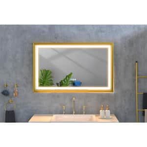 42 in. W x 24 in. H Rectangular Aluminium Framed Wall Mounted Bathroom Vanity Mirror in Gold with LED and Anti-Fog
