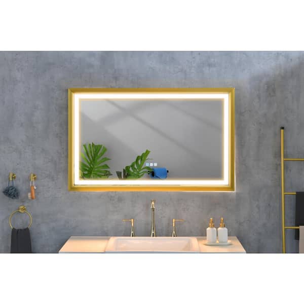 Unbranded 42 in. W x 24 in. H Rectangular Aluminium Framed Wall Mounted Bathroom Vanity Mirror in Gold with LED and Anti-Fog