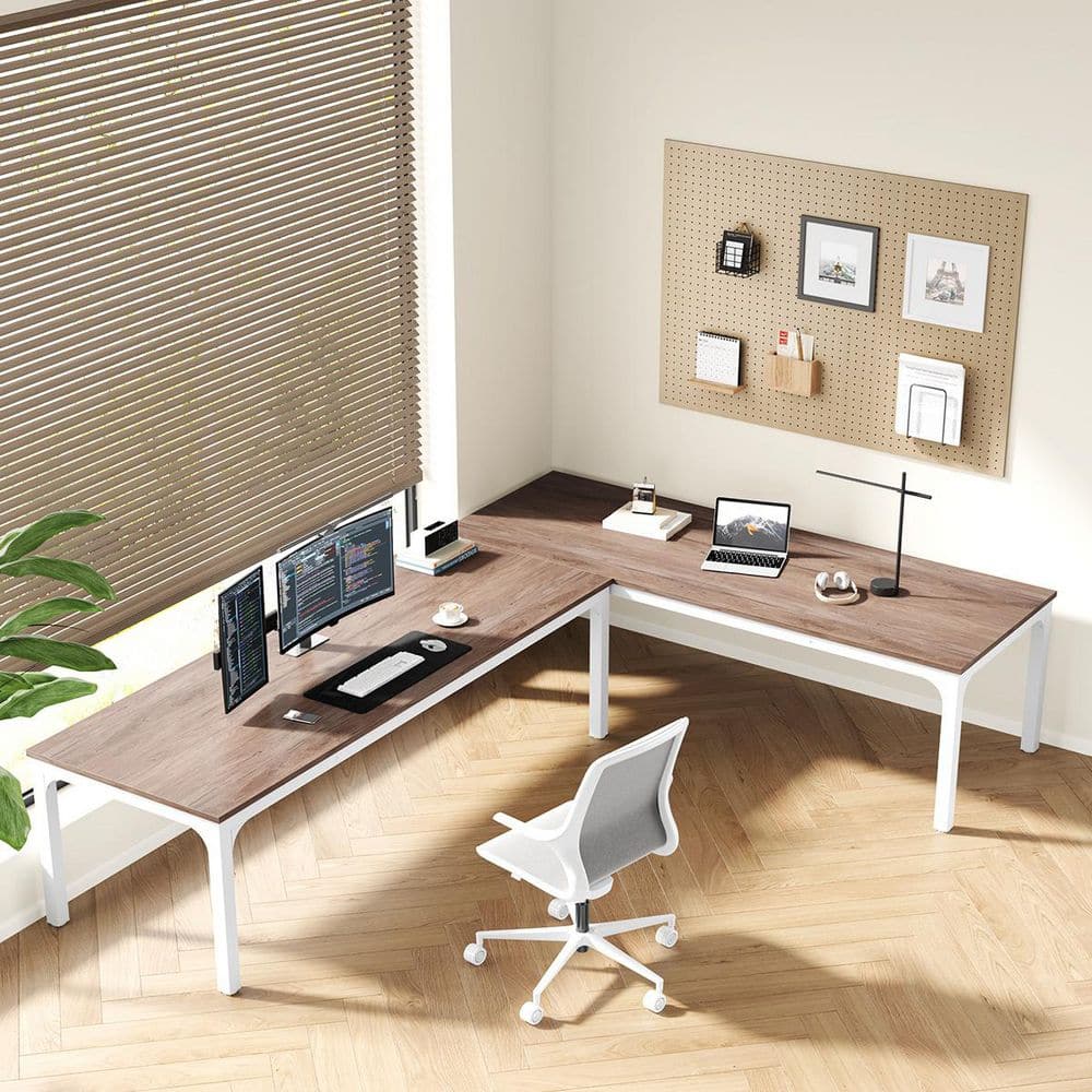 Moronia 78.7in. Two Person Desk, Gray&White Extra Long Computer Writing Desk with Metal Legs for Home Office