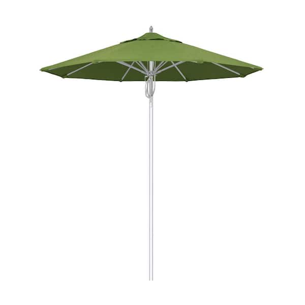 California Umbrella 7.5 ft. Silver Aluminum Commercial Market Patio Umbrella Fiberglass Ribs and Pulley Lift in Spectrum Cilantro Sunbrella