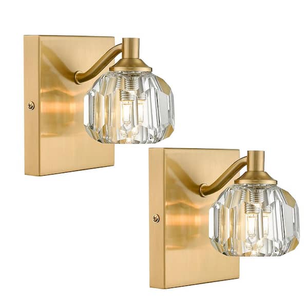 pasentel Modern 4.25 in. 1 Light Gold Bathroom Vanity Light Over Mirror with Crystal Shade(2-Pack)