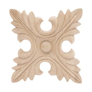 1/2 in. x 4 in. x 4 in. Unfinished Hand Carved American Hard Maple Wood Acanthus Applique and Onlay Moulding (2-Pack)