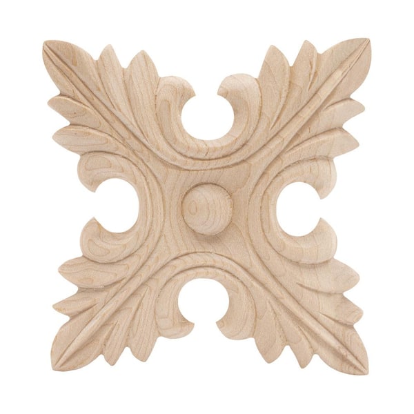 American Pro Decor 1/2 in. x 4 in. x 4 in. Unfinished Hand Carved American Hard Maple Wood Acanthus Applique and Onlay Moulding (2-Pack)