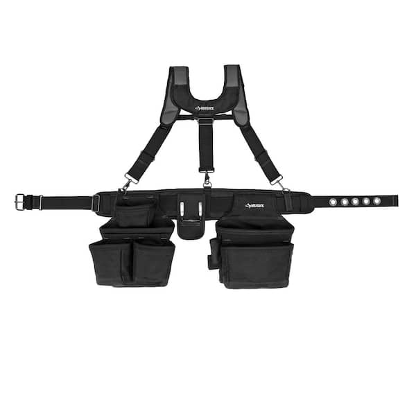 Husky 16-Pocket Black Carpenter's Tool Belt with Suspenders