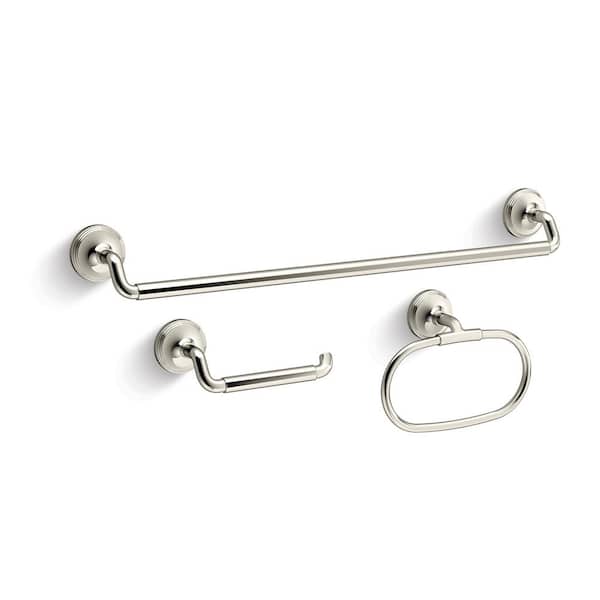 Paces 3-Piece Bath Hardware Set with Towel Bar, Toilet Paper Holder and Hand Towel Holder in Vibrant Polished Nickel