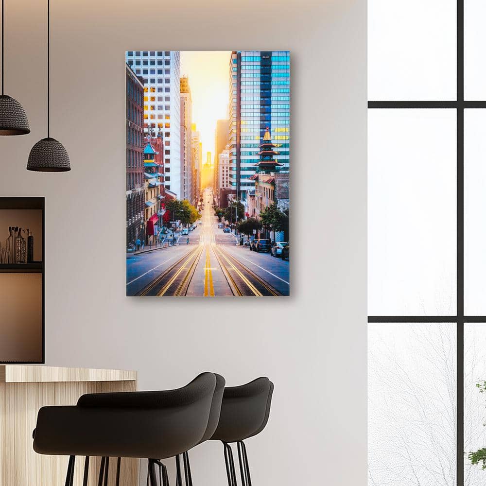 Dawn Breaking Cityscape Glass Wall Art