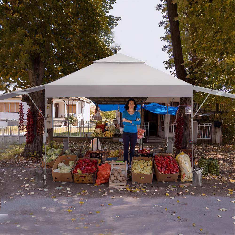 White 10' x 17.6' Outdoor Pop-Up Canopy Tent with Dual Awnings