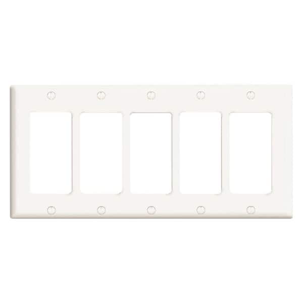 Leviton White 5 Gang Decorator Rocker Wall Plate 1 Pack R52 80423 00w - Decora Wall Plate Dimensions