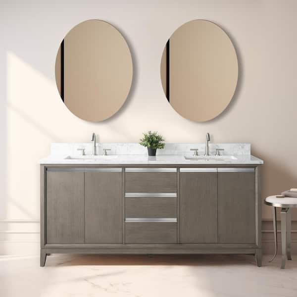 Vanity Art 72 in. W x 22 in. D x 34 in. H Double Sink Bathroom Vanity in Driftwood Gray with Engineered Marble Top