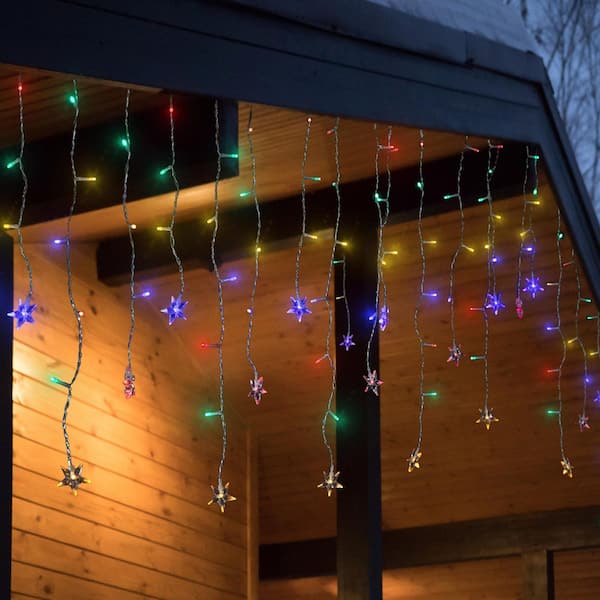 LED Stars Icicle Christmas Lights-Multi-Color-29.5 ft. Clear Wire-400ct