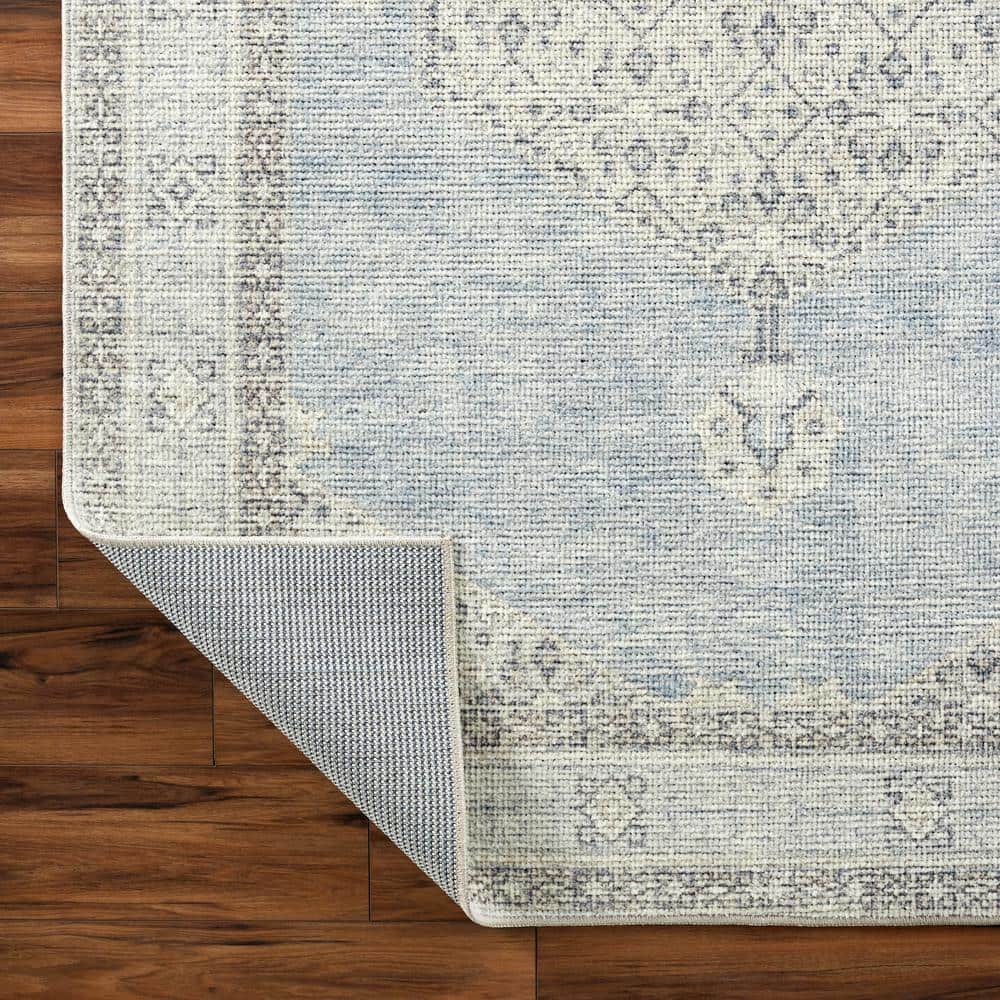 Coastal Blue Medallion Synthetic 87"x31" Easy Care Rug