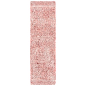 Abstract Ivory/Red 2 ft. x 8 ft. Geometric Runner Rug
