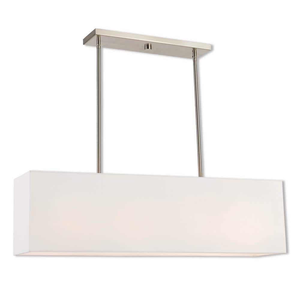 Summit 4-Light Linear Chandelier with Off-White Fabric Shade in Brushed Nickel