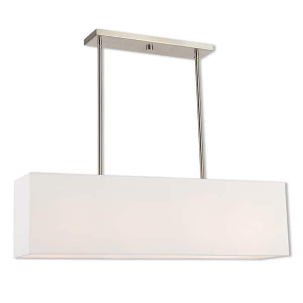 Haddington 4-Light Brushed Nickel Linear Chandelier with Off-White Fabric Shade