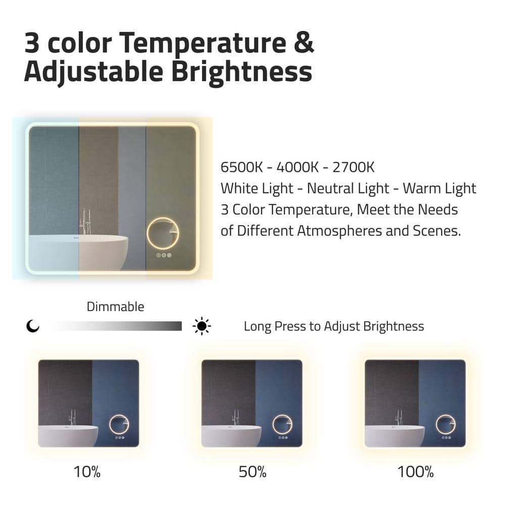 Rectangular Frameless LED Bathroom Vanity Mirror with Defogger