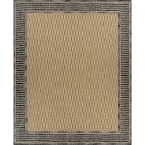 Black/Beige Texture Border 6 ft. x 9 ft. Indoor/Outdoor Area Rug