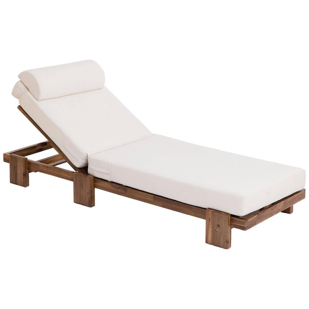 2-Piece 78.8 in. Wood Outdoor Chaise Lounge Chair Set with Beige Cushion, Headrest and Retractable Side Tray price history on PriceWatchPro