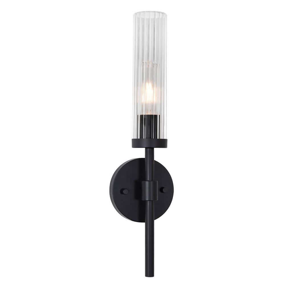 Huntington 1-Light Black Wall Sconce with Clear Ribbed Glass Shade price history on PriceWatchPro