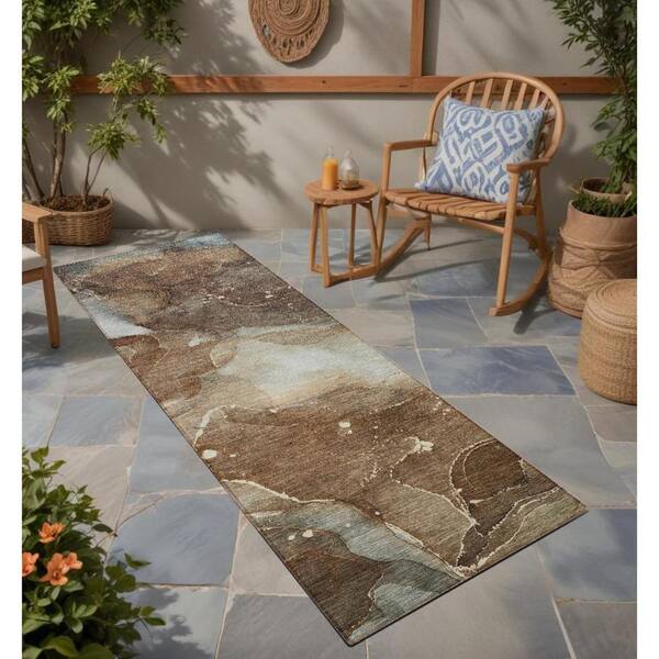 2' X 8' Brown Abstract Indoor Outdoor Area Rug 2' X 8' Brown Abstract Indoor Outdoor Area Rug