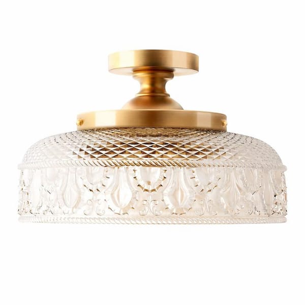 12 in. Modern Gold Integrated LED Semi Flush Mount Ceiling Light with Glass Shades for Hallway Bedroom Kitchen(No Bulbs)