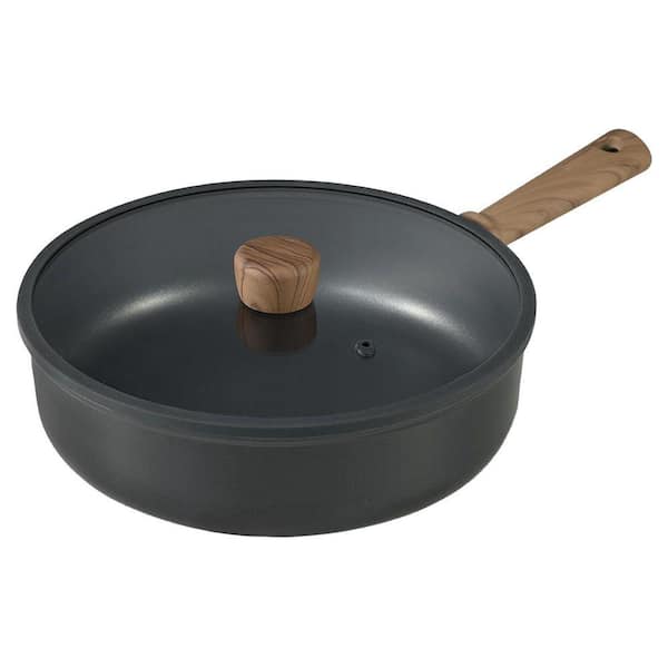 12 qt Titanium Nonstick Deep Frying Saute Pan with Lid, Reinforced Die-Cast Aluminum, Compatible with All Stoves