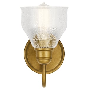 Avery 1-Light Natural Brass Bathroom Indoor Wall Sconce Light with Clear Seeded Glass Shade