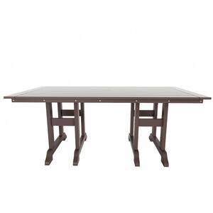 Hayes 71 in. All Weather HDPE Plastic Outdoor Dining Rectangle Trestle Table with Umbrella Hole in Dark Brown