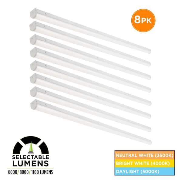 8-Pack 8 ft. Commercial Integrated LED White Strip Light Fixture Selectable 3500K/4000K/5000K, 6000/8000/11000 Lumens