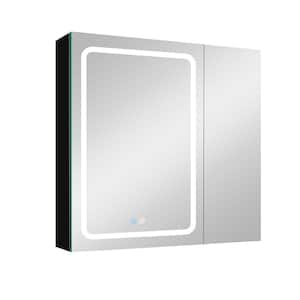 30 in. W x 30 in. H Frameless LED Bathroom Rectangular Aluminum Medicine Cabinet with Mirror in  Black