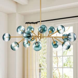 Higginsville 15-Light Farmhouse Gold Sputnik Sphere Linear Pendant Chandelier with Gradient Blue Glass Shade